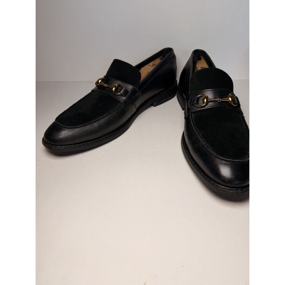 La Milano Men's Dickens Leather Suede Bit Loafers Black Gold Hardware Size 10